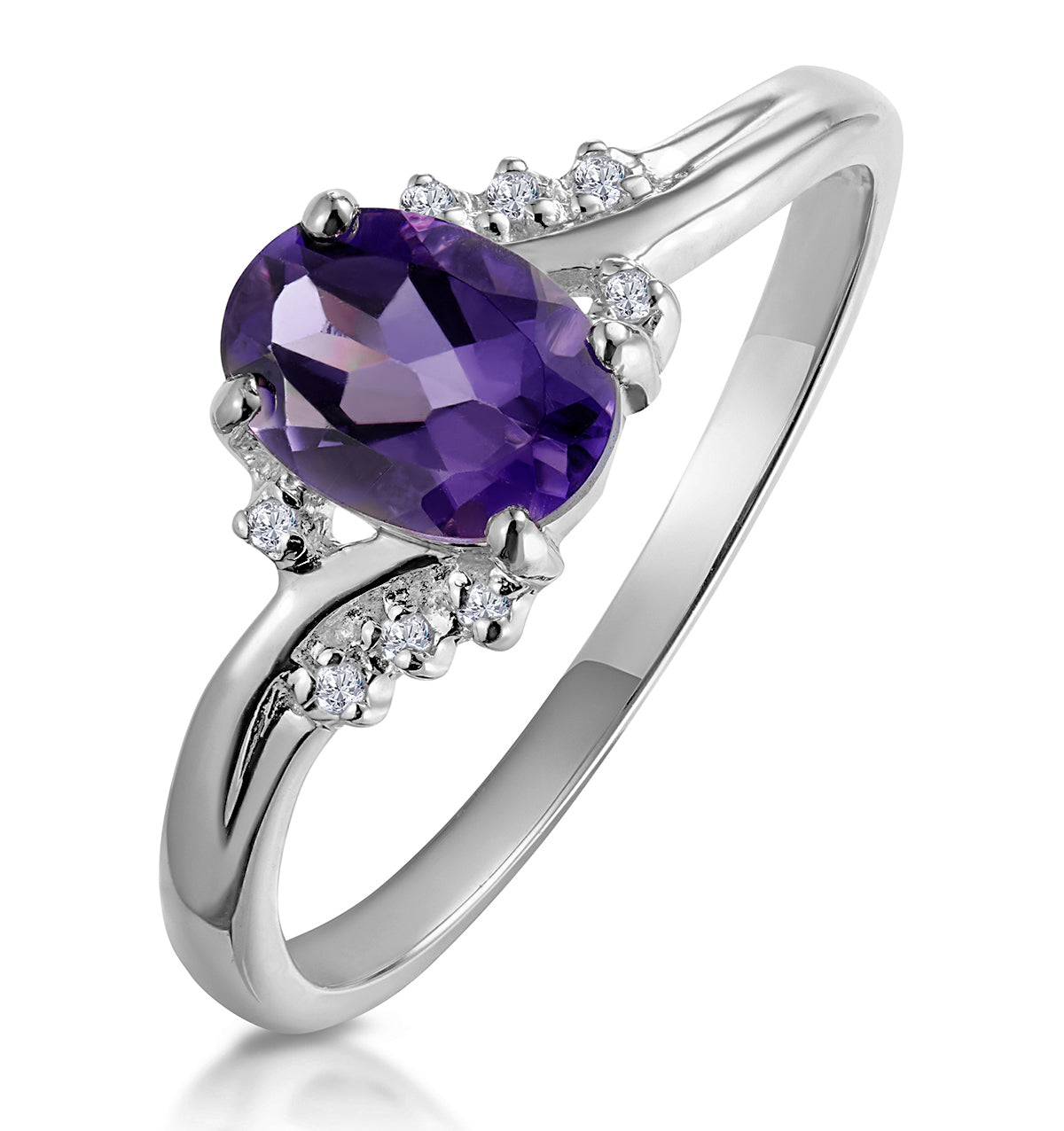 Amethyst 0.68ct And Diamond 9K White Gold Ring